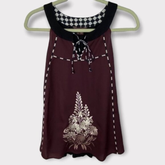 Anthropologie Ranna Gill Embroidered‎ Halter Top Size Small Maroon Burgundy Boho - Picture 3 of 12